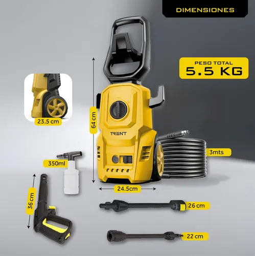 Hidrolavadora Electrica Trent HLT307 1400W Alta presion 1600 Psi 110 Bar con Accesorios