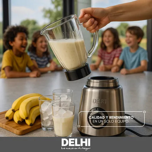 Licuadora Delhi 1000W Picahielo - Jarra de Vidrio 1.5L Acero Inox