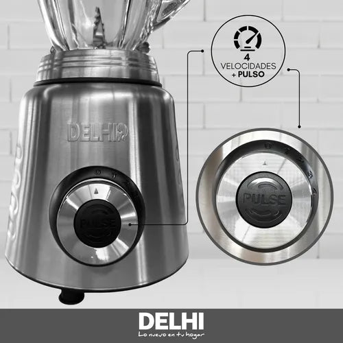 Licuadora Delhi 1000W Picahielo - Jarra de Vidrio 1.5L Acero Inox