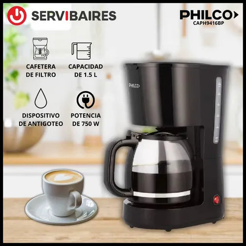 Cafetera de Filtro Philco 1,5L (750W) – Modelo CAPH9416BP