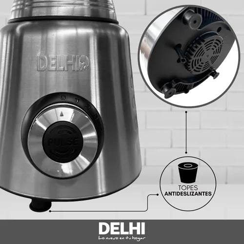 Licuadora Delhi 1000W Picahielo - Jarra de Vidrio 1.5L Acero Inox