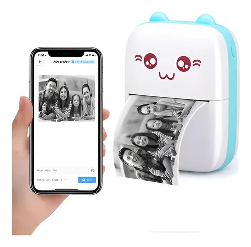 Mini Impresora Térmica Portátil Bluetooth Celular Recargable Color Celeste